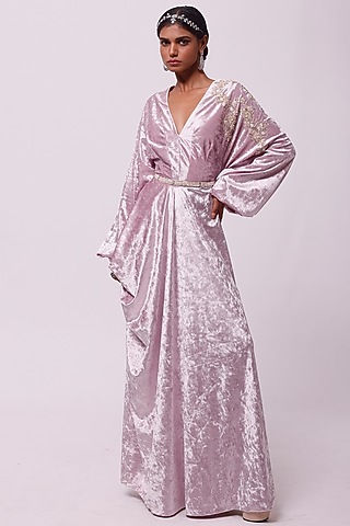 Pink Embellished Maxi Dress by Onaya