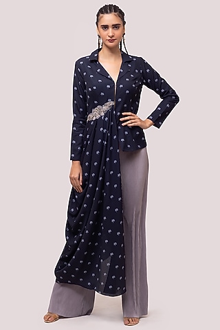 Grey Georgette Palazzo Pant Set by Onaya