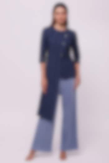 Navy Blue Printed Kurta Set by Onaya at Pernia's Pop Up Shop