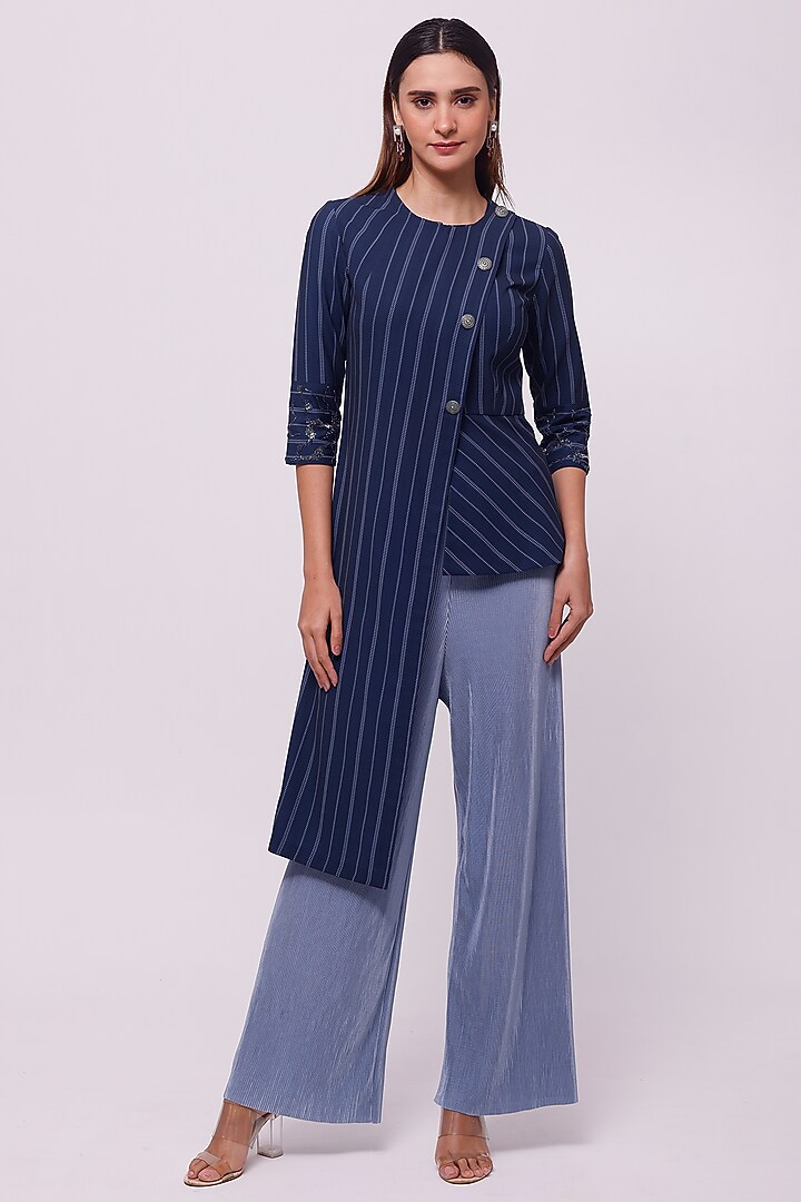 Navy Blue Printed Kurta Set by Onaya at Pernia's Pop Up Shop
