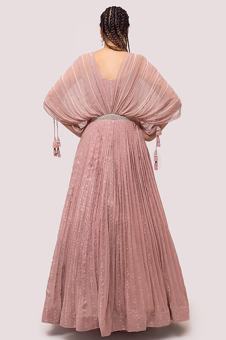 Peach Chikankari Party Wear Gown by Onaya at Pernia's Pop Up Shop