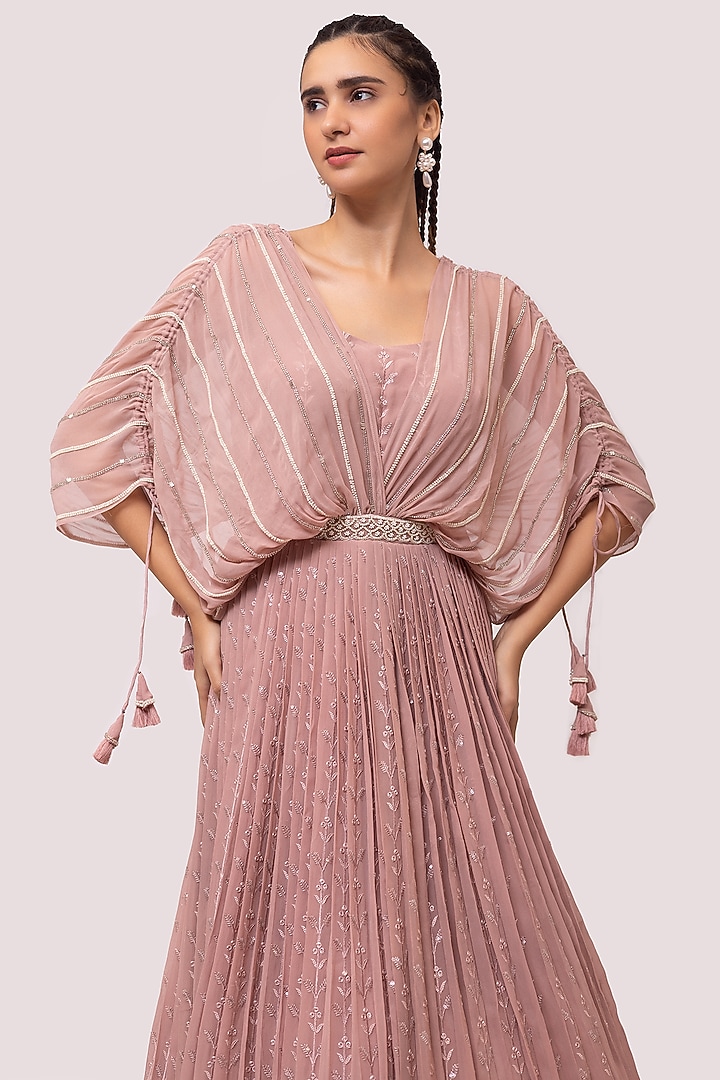 Peach Chikankari Party Wear Gown by Onaya at Pernia's Pop Up Shop