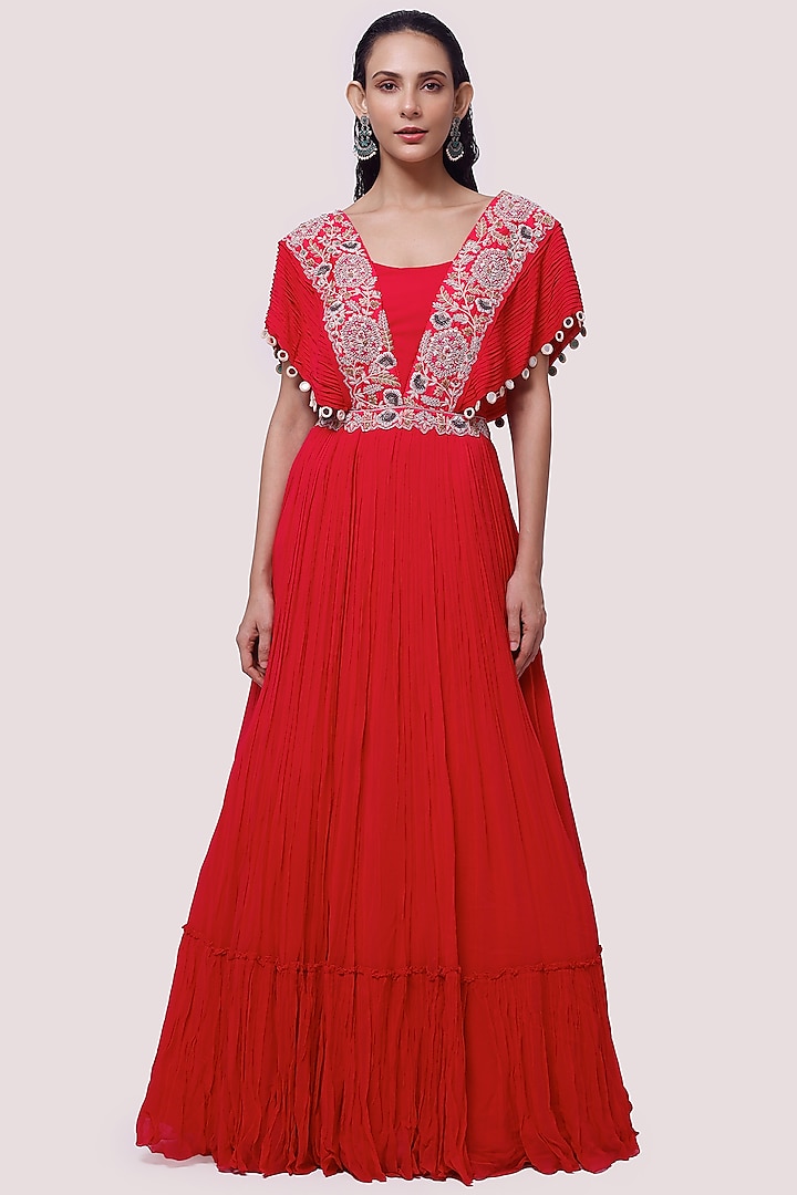 Bright Rani Pink Embroidered Gown by Onaya