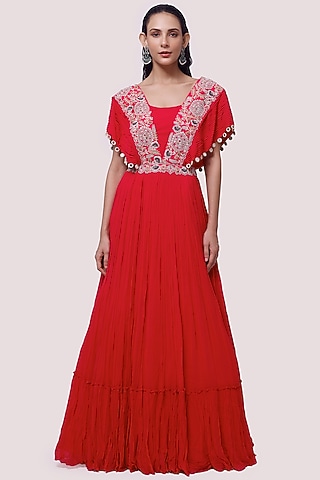 Bright Rani Pink Embroidered Gown by Onaya