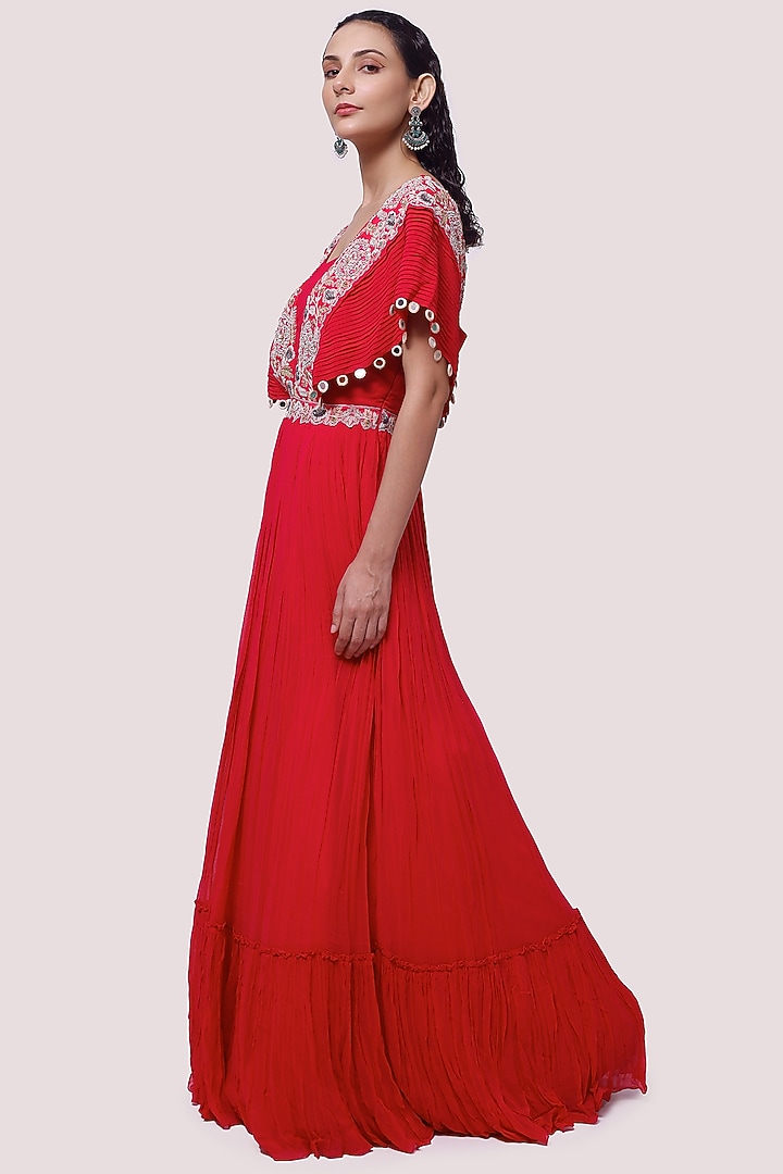 Bright Rani Pink Embroidered Party Wear Gown by Onaya at Pernia's Pop Up Shop