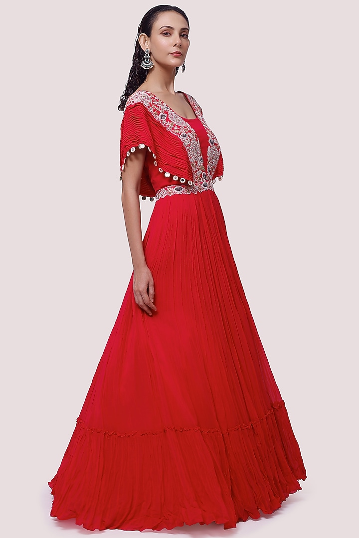 Bright Rani Pink Embroidered Party Wear Gown by Onaya at Pernia's Pop Up Shop