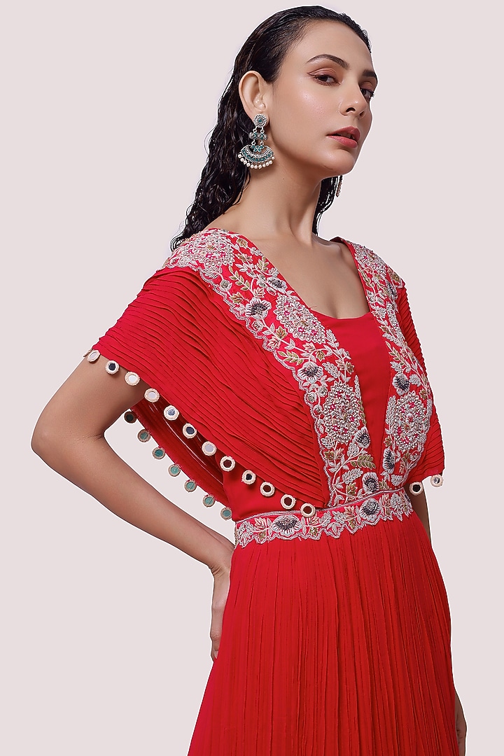 Bright Rani Pink Embroidered Party Wear Gown by Onaya at Pernia's Pop Up Shop