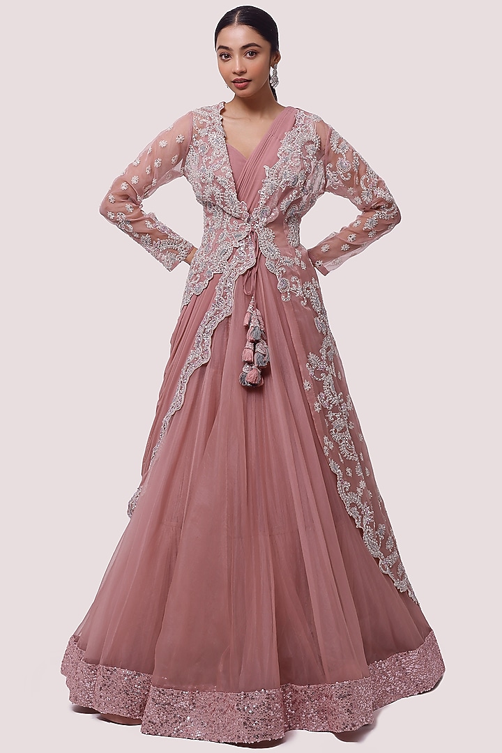 Pink Embellished Engagement Gown With Jacket by Onaya at Pernia's Pop Up Shop