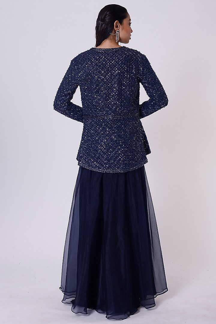 Denim Blue Chikankari Jacket Set by Onaya at Pernia's Pop Up Shop
