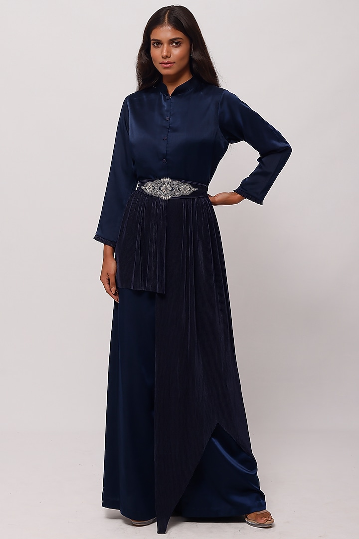 Blue Satin IndoWestern Summer Dress by Onaya at Pernia's Pop Up Shop