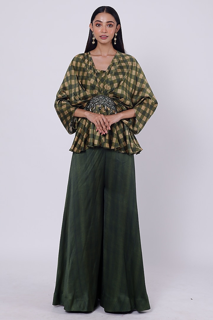 Mehendi Green Satin Pant Set by Onaya at Pernia's Pop Up Shop