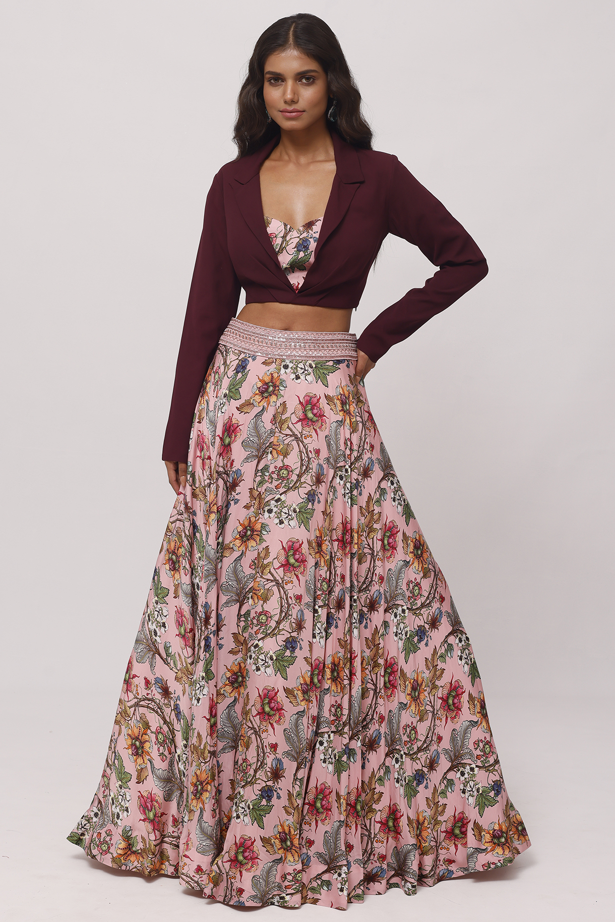 Pink Floral Printed Skirt Set by Onaya