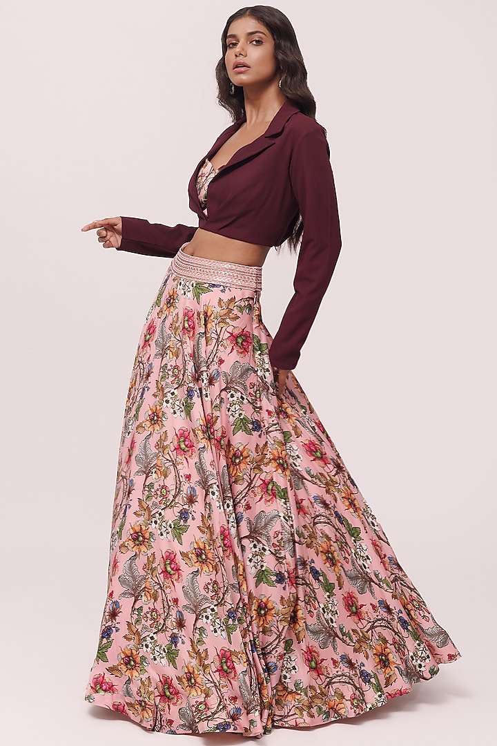 Pink Floral Printed Skirt Set by Onaya