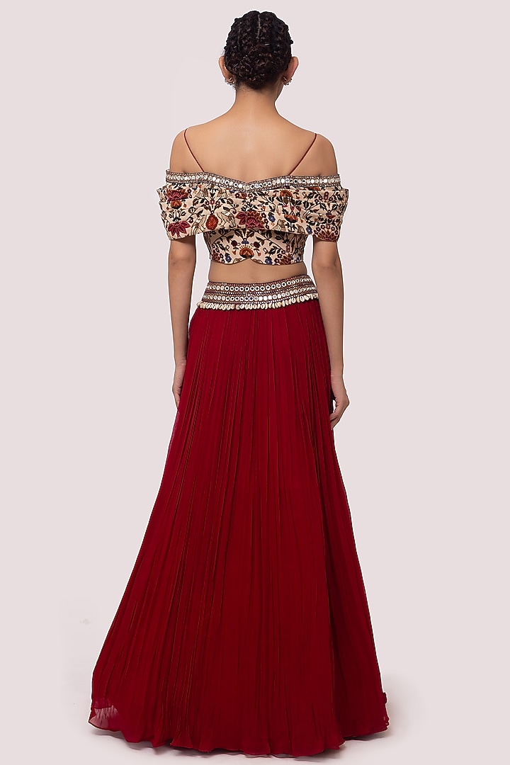 Red Embroidered A-line Skirt Set by Onaya at Pernia's Pop Up Shop