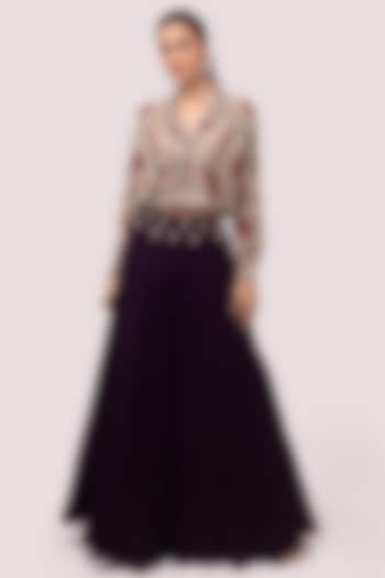 Wine Georgette Pleated Skirt Set by Onaya at Pernia's Pop Up Shop