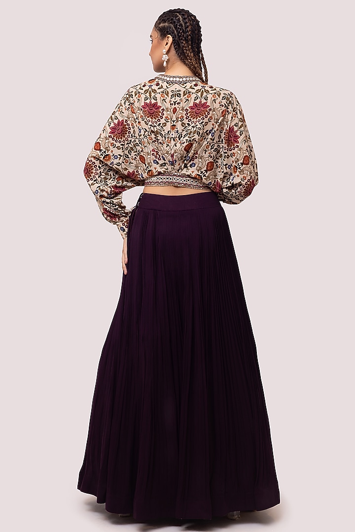 Wine Georgette Pleated Skirt Set by Onaya at Pernia's Pop Up Shop