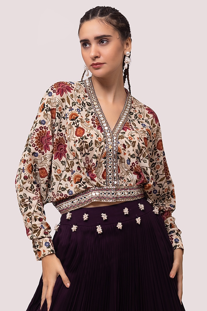 Wine Georgette Pleated Skirt Set by Onaya at Pernia's Pop Up Shop