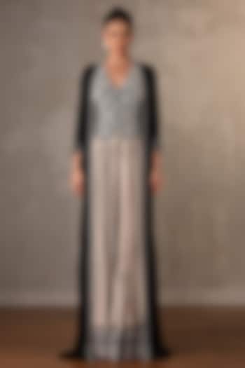 Black Crepe Embroidered Cape Set by Onaya at Pernia's Pop Up Shop