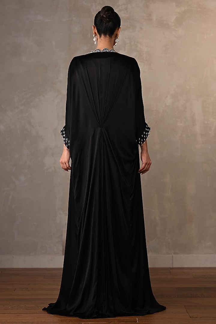 Black Crepe Embroidered Cape Set by Onaya at Pernia's Pop Up Shop