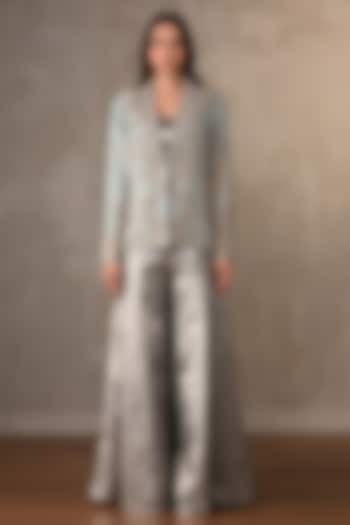 Dusky Blue Brocade Zardosi Embroidered Jacket Set by Onaya at Pernia's Pop Up Shop