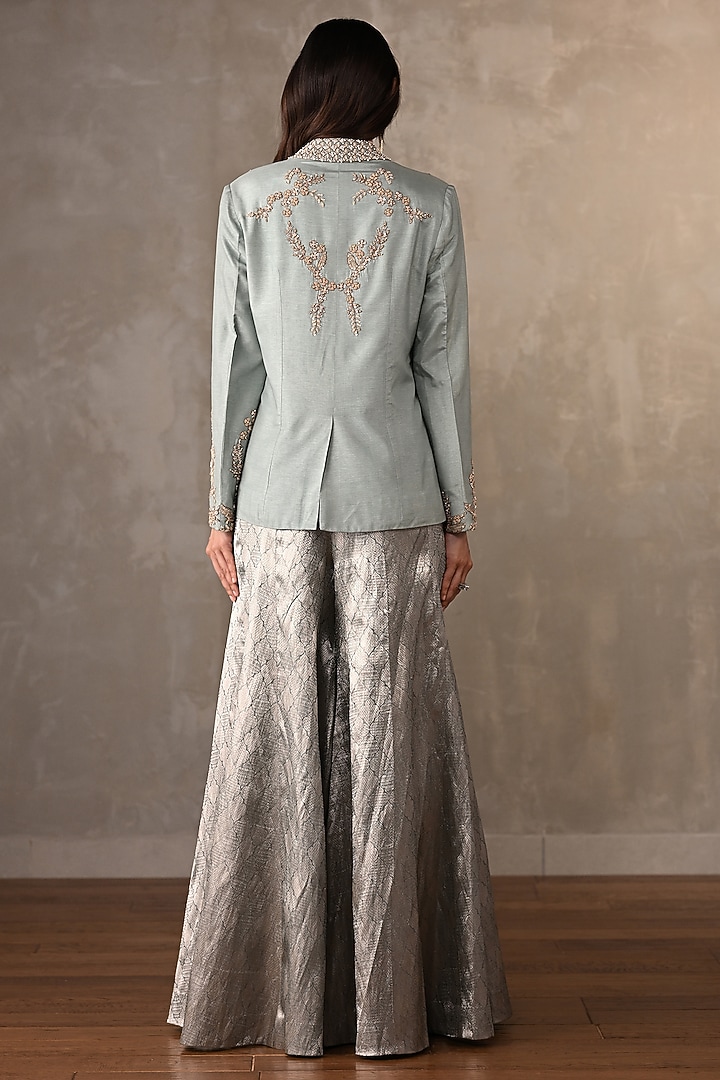 Dusky Blue Brocade Zardosi Embroidered Jacket Set by Onaya at Pernia's Pop Up Shop