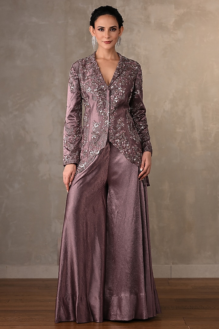 Mauve Satin Wedding Sharara Set by Onaya at Pernia's Pop Up Shop