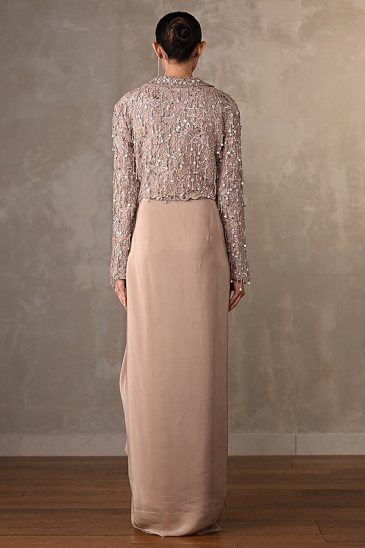 Dusty Beige-Gold Crepe Draped Skirt Set by Onaya at Pernia's Pop Up Shop