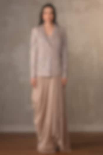 Dusty Beige-Gold Crepe Draped Skirt Set by Onaya at Pernia's Pop Up Shop