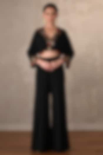 Black Georgette Wide-Legged Pant Set by Onaya at Pernia's Pop Up Shop
