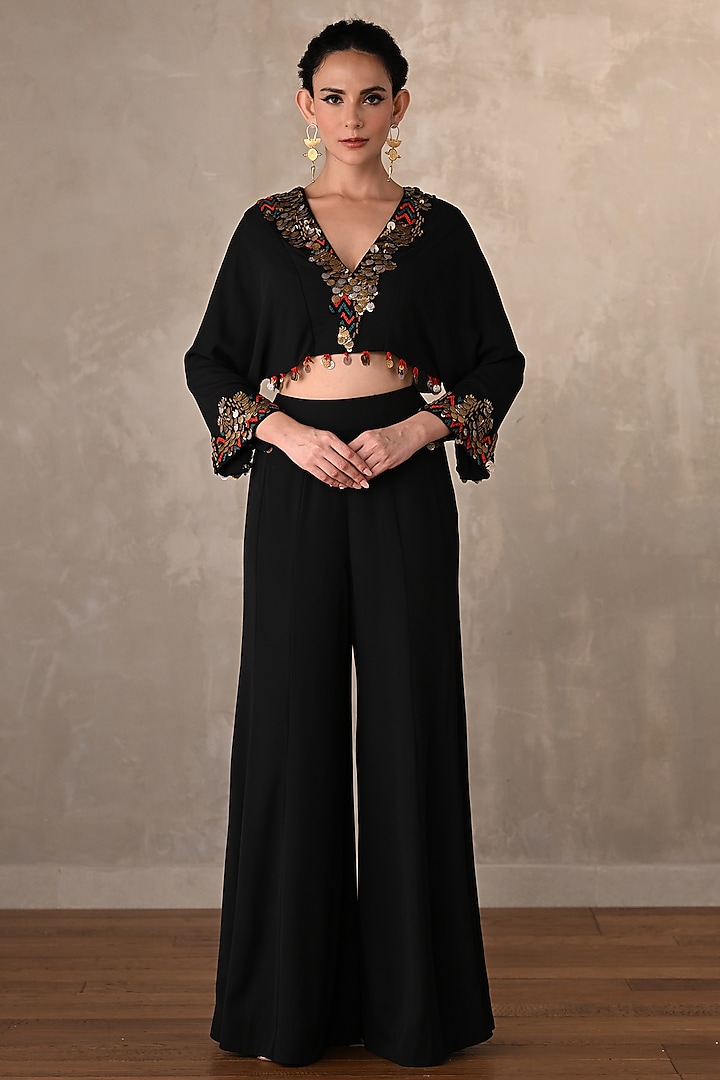 Black Georgette Wide-Legged Pant Set by Onaya at Pernia's Pop Up Shop