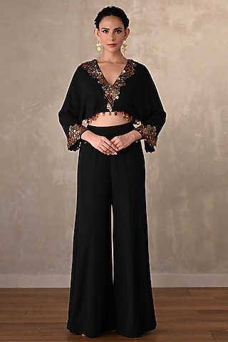 Black Georgette Wide-Legged Pant Set by Onaya