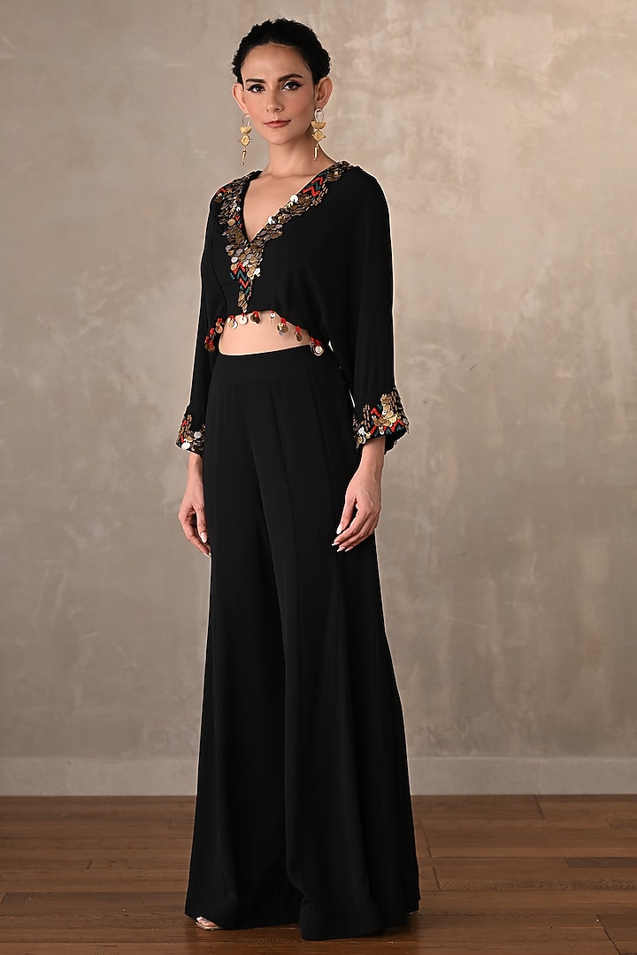 Black Georgette Wide-Legged Pant Set by Onaya at Pernia's Pop Up Shop