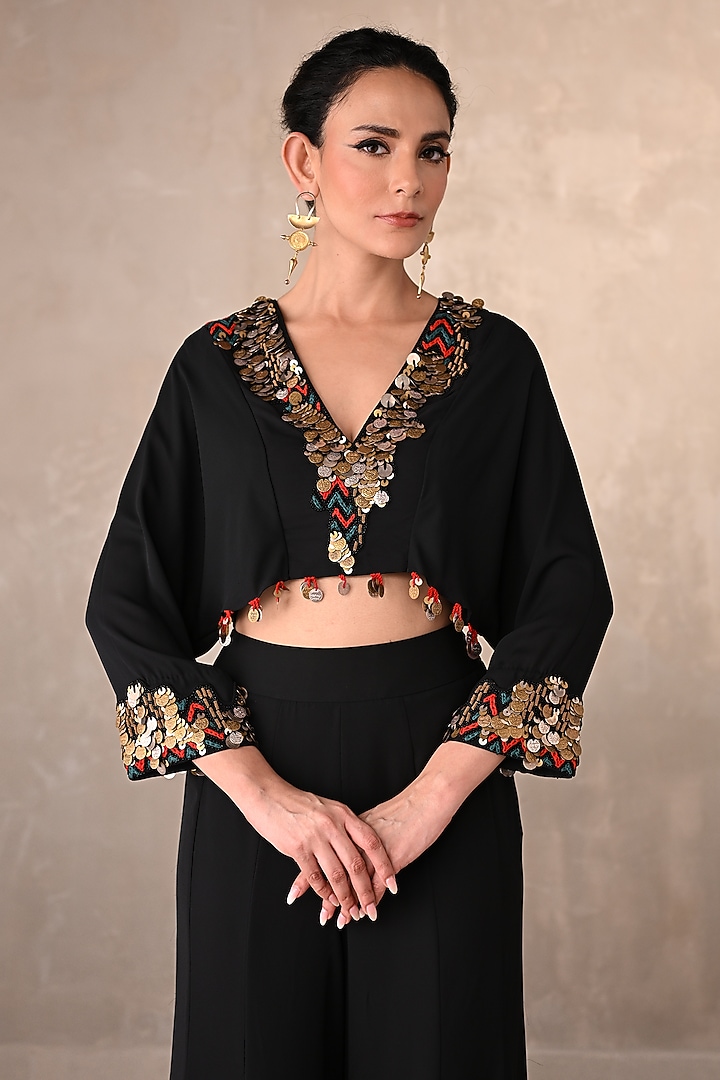 Black Georgette Wide-Legged Pant Set by Onaya at Pernia's Pop Up Shop