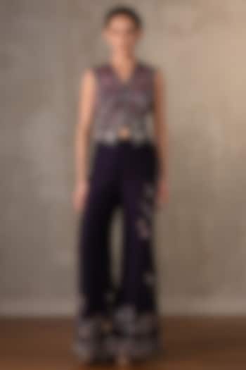 Purple Silk Sequins Work & Printed Co-Ord Set by Onaya at Pernia's Pop Up Shop