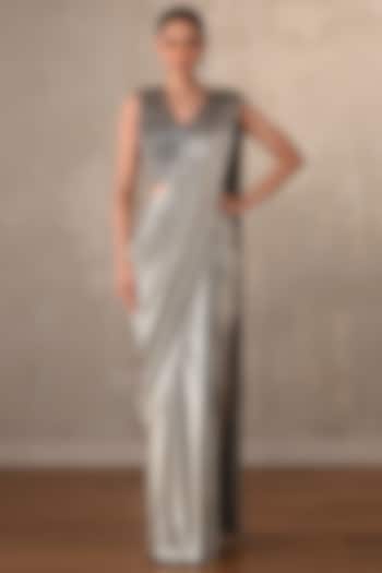 Silver Lycra Draped Party Wear Saree Set by Onaya at Pernia's Pop Up Shop