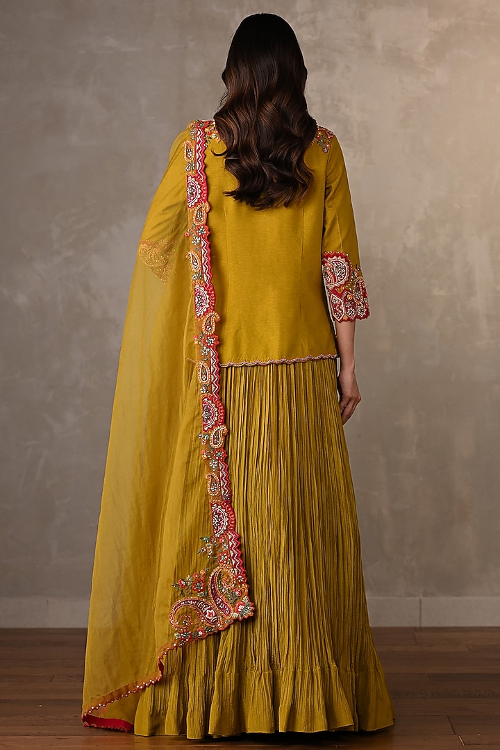 Mustard Organza Crush Pleated Wedding Lehenga Set by Onaya at Pernia's Pop Up Shop