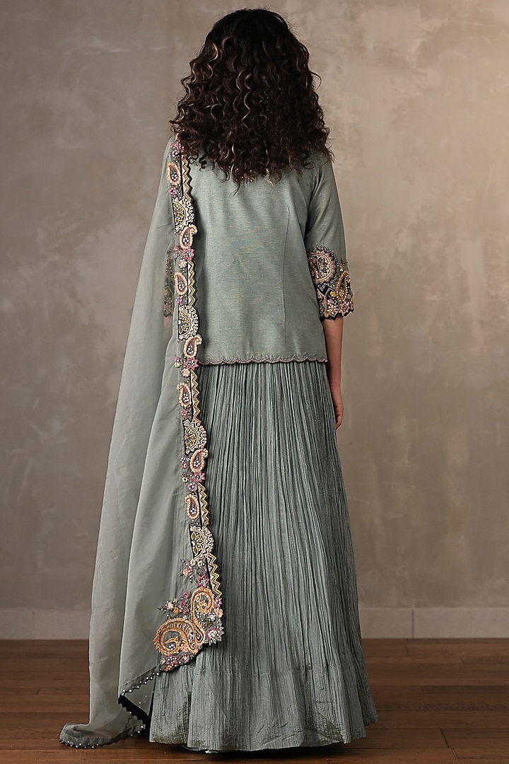 Sky Blue Organza Crush Pleated Wedding Lehenga Set by Onaya at Pernia's Pop Up Shop