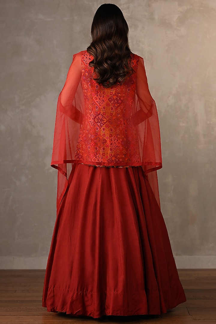 Red Silk Printed Jacket Wedding Lehenga Set by Onaya at Pernia's Pop Up Shop