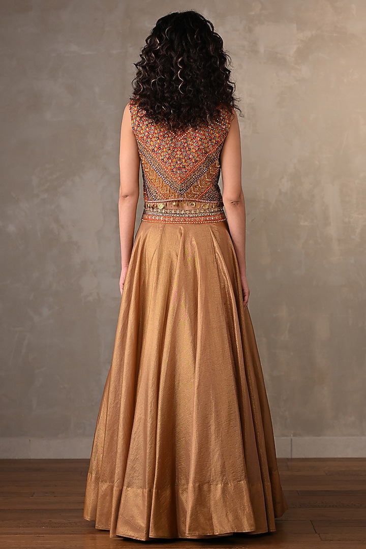 Gold Tissue Sequins Embellished Jacket Wedding Lehenga Set by Onaya at Pernia's Pop Up Shop