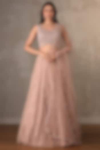 Beige Net Embroidered Wedding Lehenga Set by Onaya at Pernia's Pop Up Shop