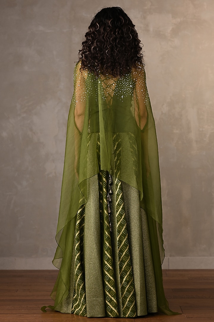 Green Brocade Dabka Embroidered Jacket Wedding Lehenga Set by Onaya at Pernia's Pop Up Shop
