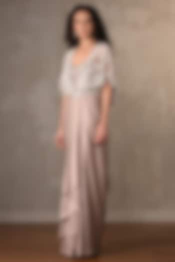 Beige Satin Engagement Gown With Cape by Onaya at Pernia's Pop Up Shop