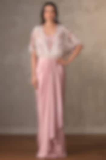 Blush Pink Satin Engagement Gown With Cape by Onaya at Pernia's Pop Up Shop