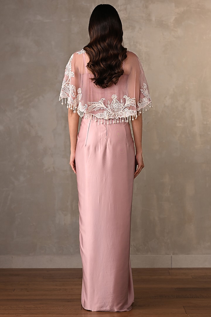 Blush Pink Satin Engagement Gown With Cape by Onaya at Pernia's Pop Up Shop