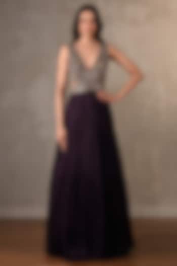 Purple Satin Chiffon Hand Embroidered Engagement Gown by Onaya at Pernia's Pop Up Shop