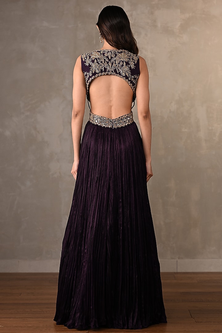 Purple Satin Chiffon Hand Embroidered Engagement Gown by Onaya at Pernia's Pop Up Shop