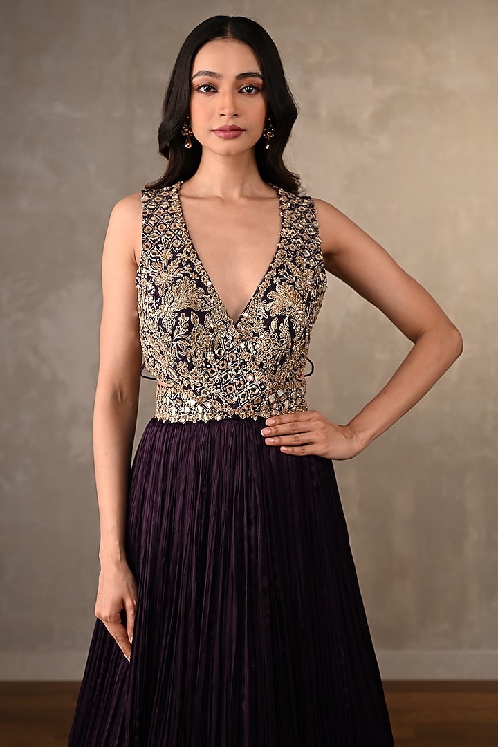 Purple Satin Chiffon Hand Embroidered Engagement Gown by Onaya at Pernia's Pop Up Shop