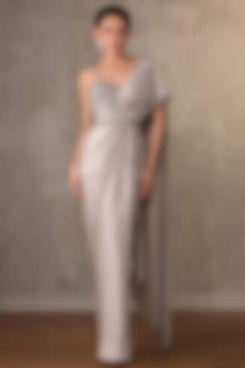 Grey Satin Sequins Work Draped Party Wear Gown Saree by Onaya at Pernia's Pop Up Shop