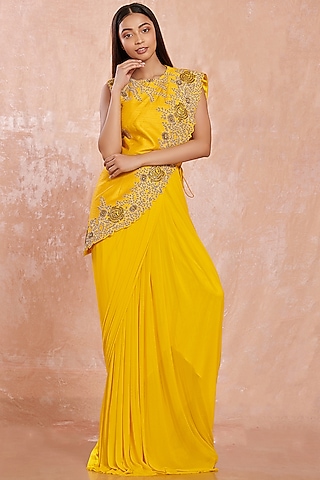 Citrus Yellow Draped Gown With Jacket by Onaya
