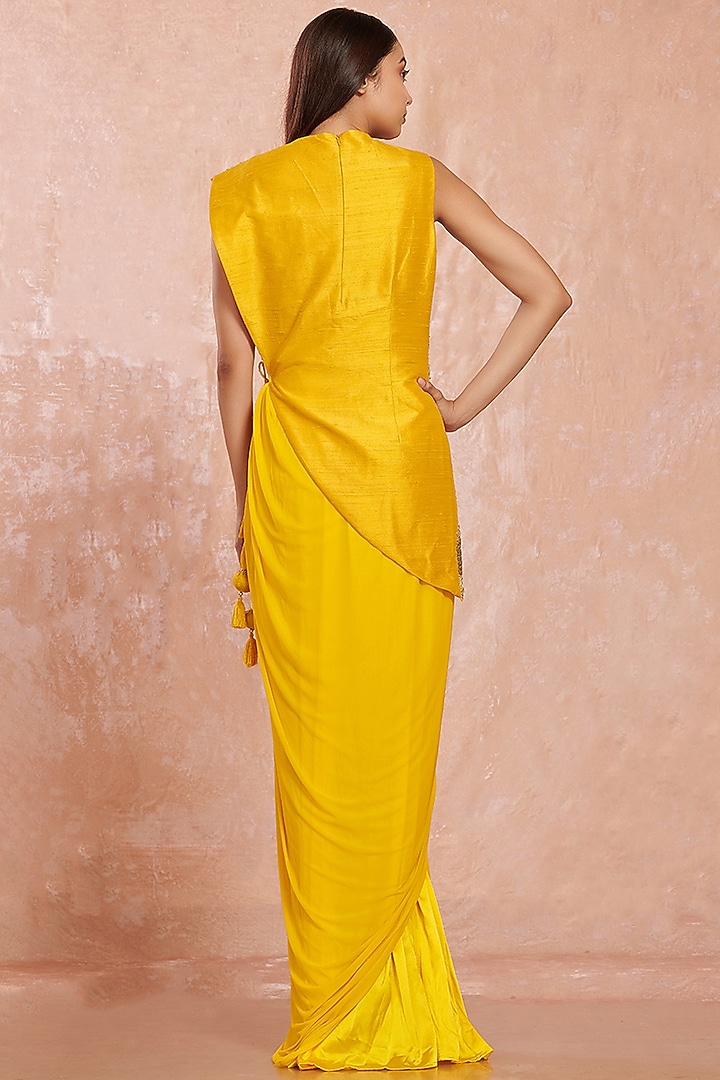 Citrus Yellow Draped Gown With Jacket by Onaya at Pernia's Pop Up Shop